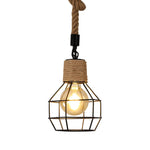 Suspension luminaire 3 lampes vintage en bois noir avec corde de chanvre
