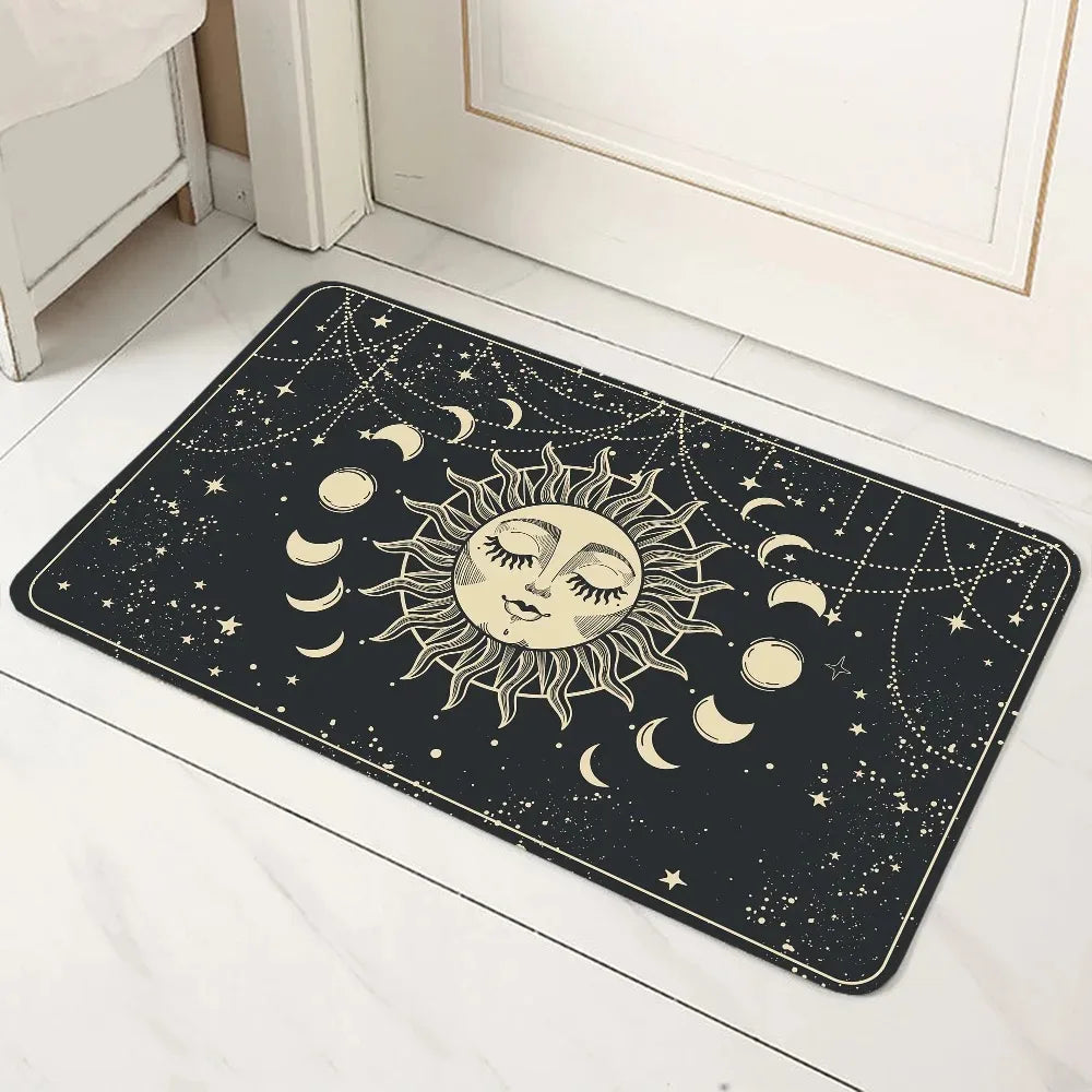 tapis sol boho mystique lune soleil fleurs géométrique bleu orange noir rose blanc