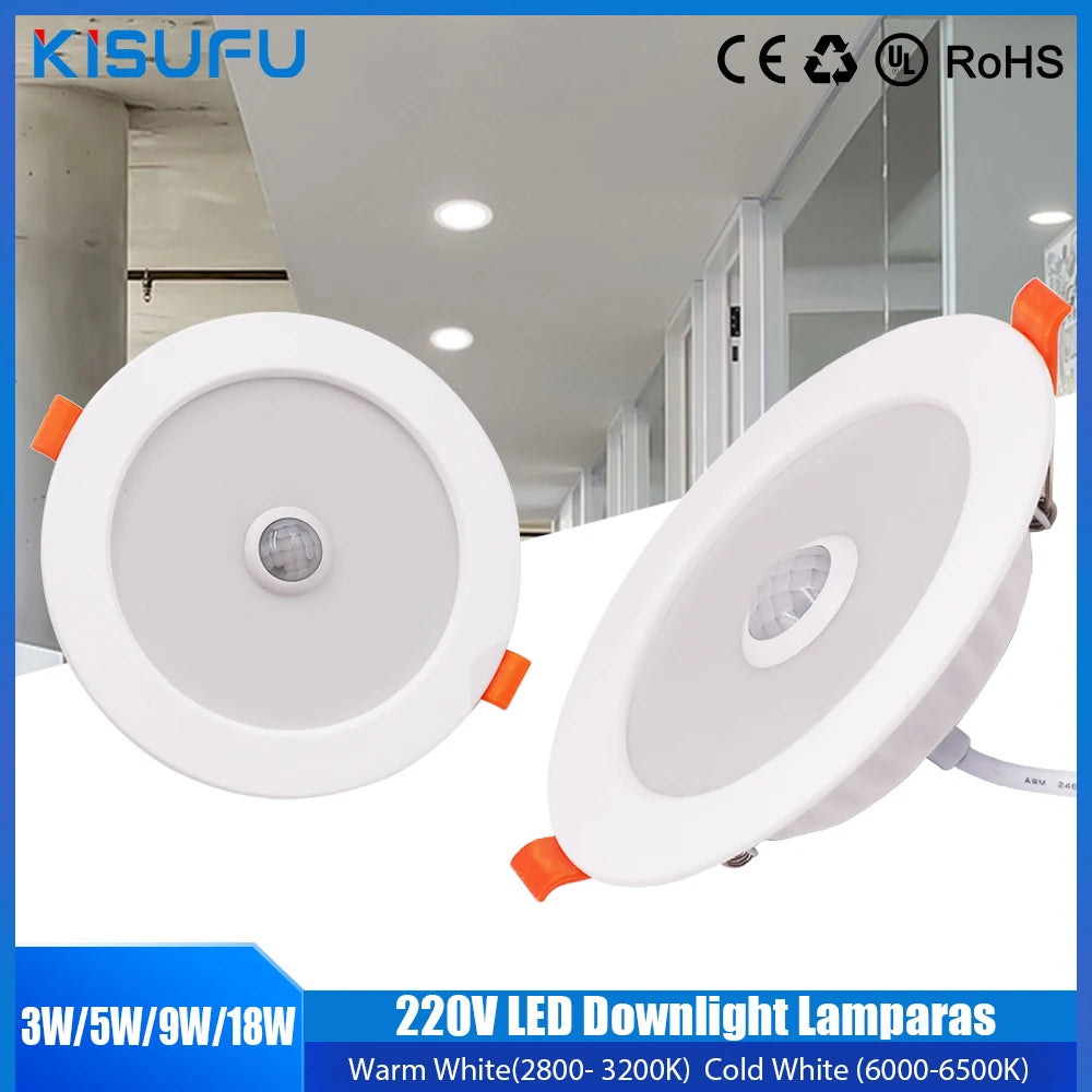 détecteur mouvement spot led downlight 220v plafonnier blanc moderne 18w 9w 5w 3w lumière