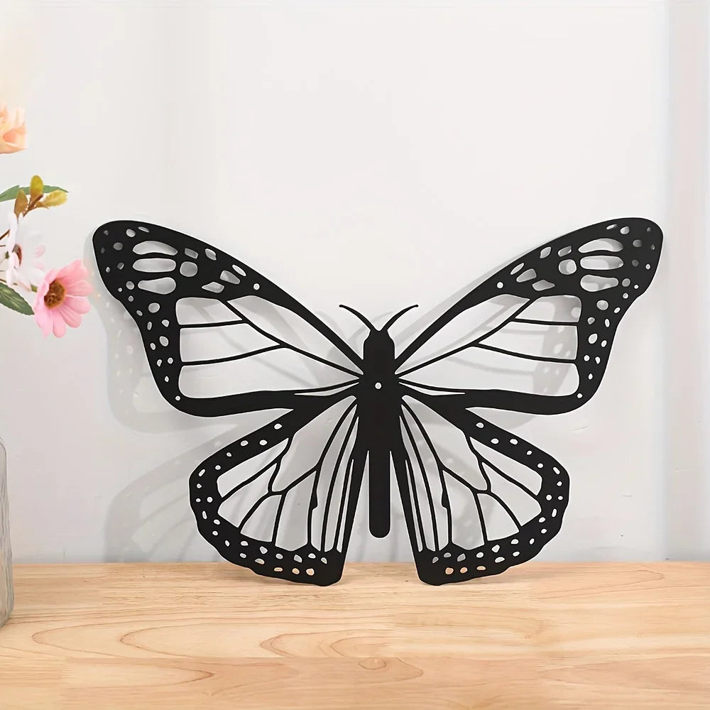décoration murale papillon métal noir transparent moderne ajouré 35cm 22.9cm chambre jardin