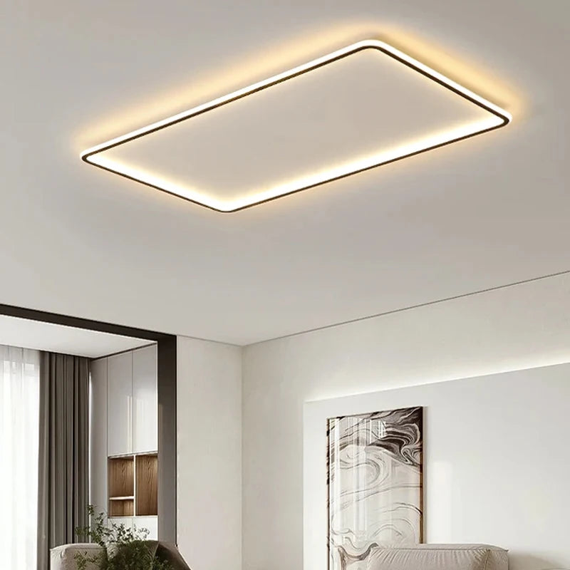 plafonnier led minimaliste blanc rectangulaire bord noir opacité télécommande inclusière