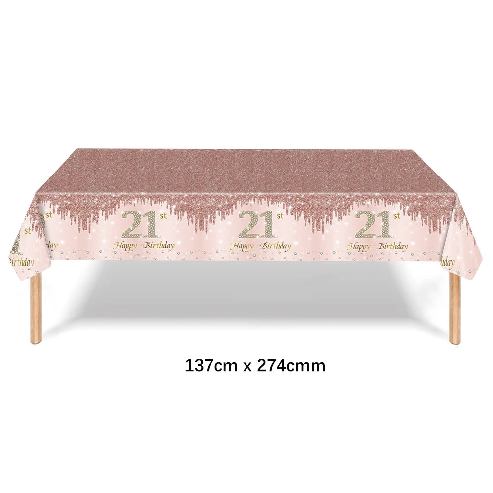 ensemble vaisselle jetable anniversaire rose gold assiettes serviettes gobelets pailles paillettes décoratif fête