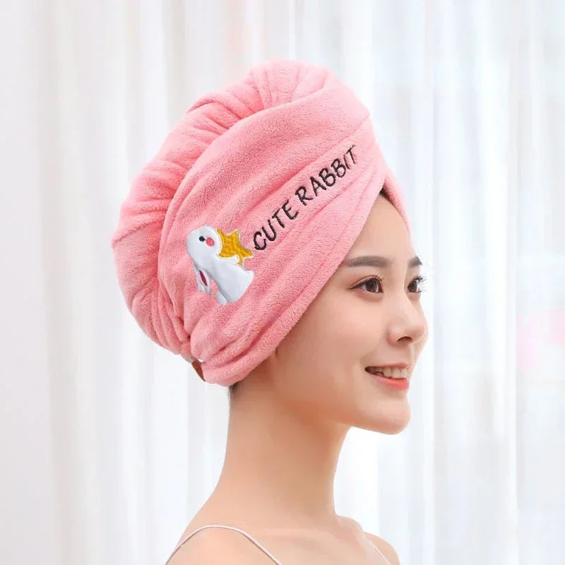 serviette cheveux microfibre absorbante rapide animaux mignons brodés couleurs variées douces pratique