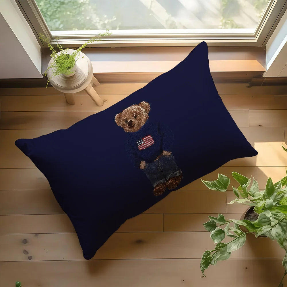 housse coussin ours peluche rouge noir polyester imprimé vintage élégant 30x50cm 40x60cm 50x70cm 48x74cm
