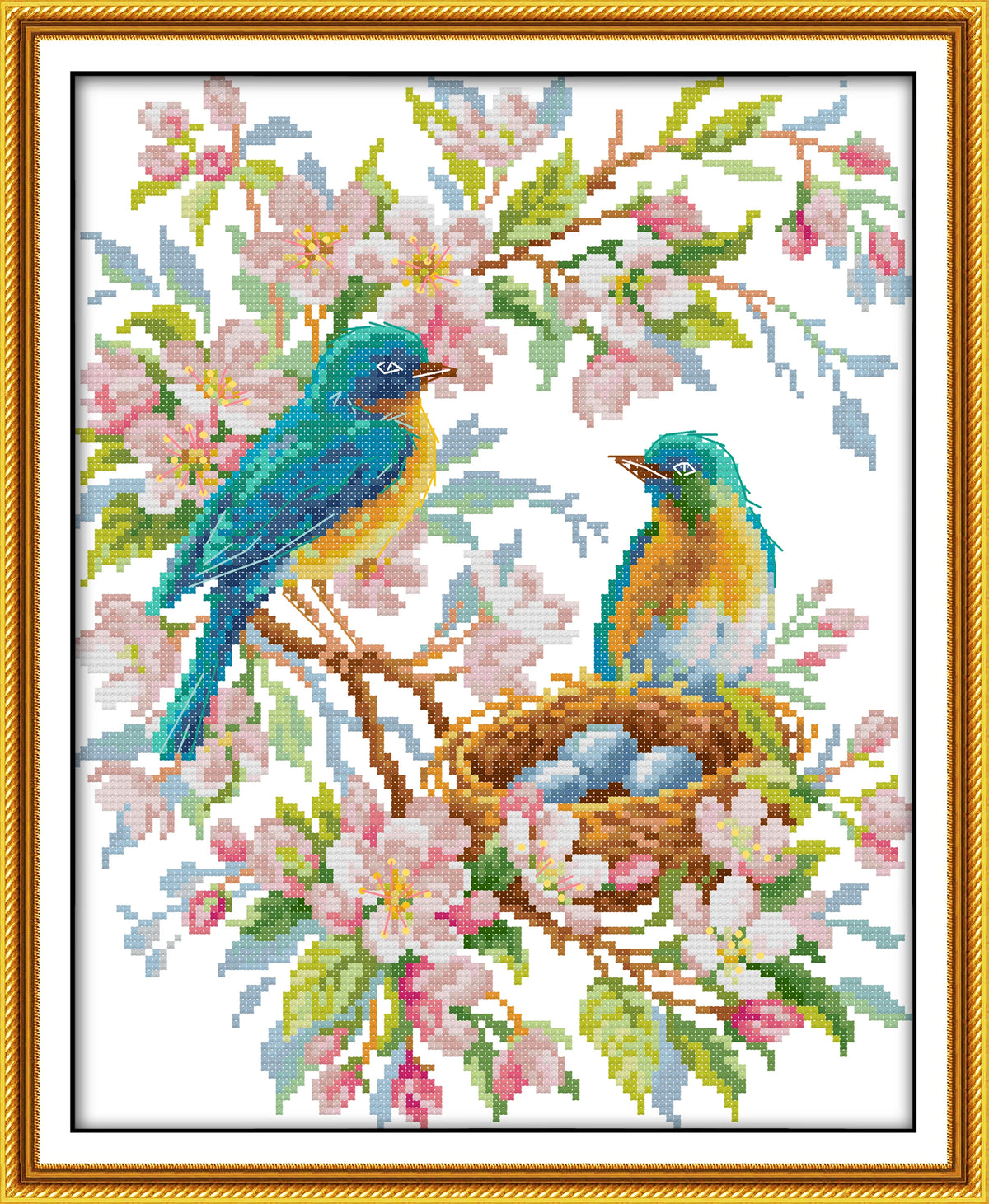 broderie point croix oiseau bleu fleurs artisanal coton print canvas unprint canvas instructions motifs