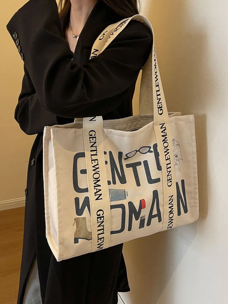 sac main femme toile imprimée lettres colorées poche téléphone décontracté fermeture éclair blanc polyester