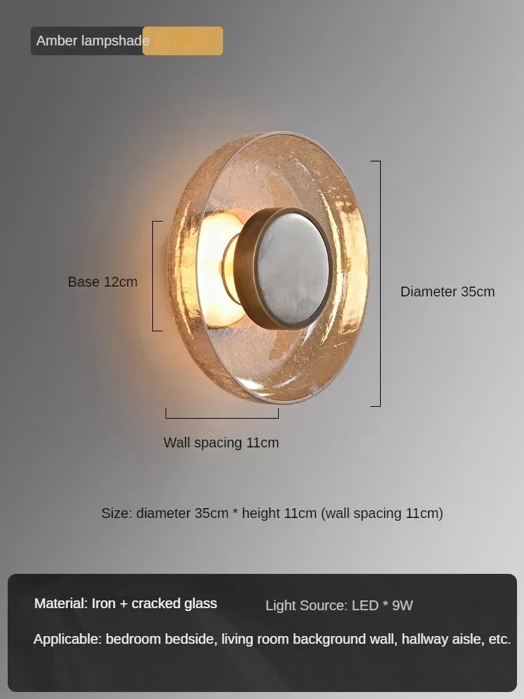 applique murale moderne verre craquelé bronze beige clair lumière filament