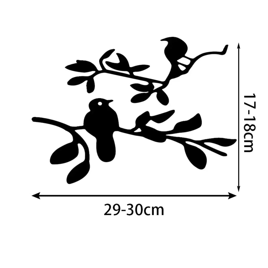 sticker mural moderne oiseaux branches feuilles argenté noir bleu clair minimaliste adhésif chambre deco