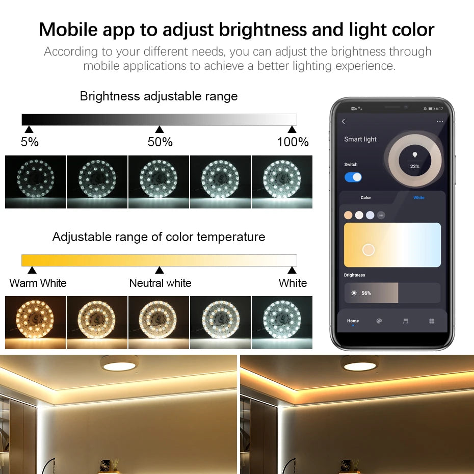 Module lumière LED intelligent blanc moderne diodes circulaire 220V RGBCW connectivité wifi gradation vocalisée