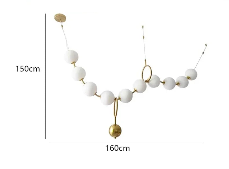 suspension lumineuse moderne boules sphériques blanc doré opaques chaînes