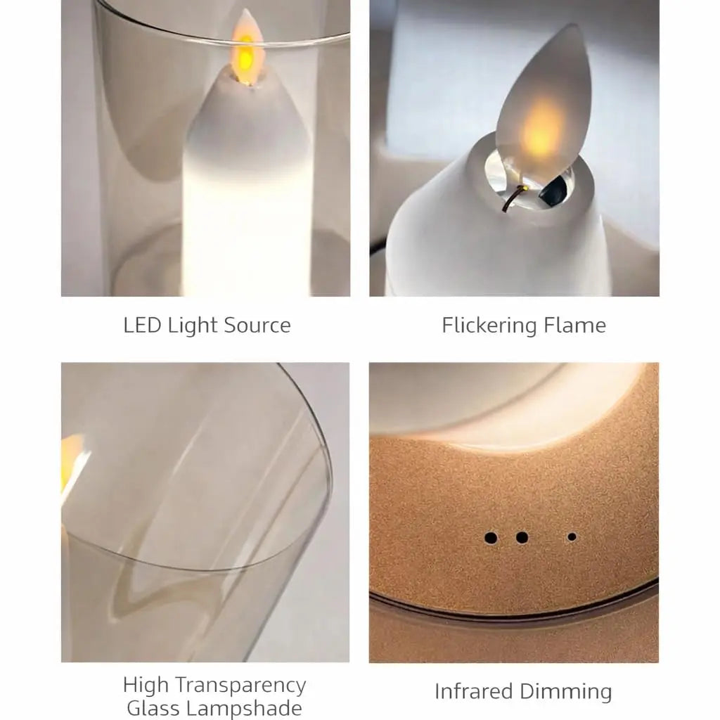 lampe table led bougie verre transparent moderne recharge usb