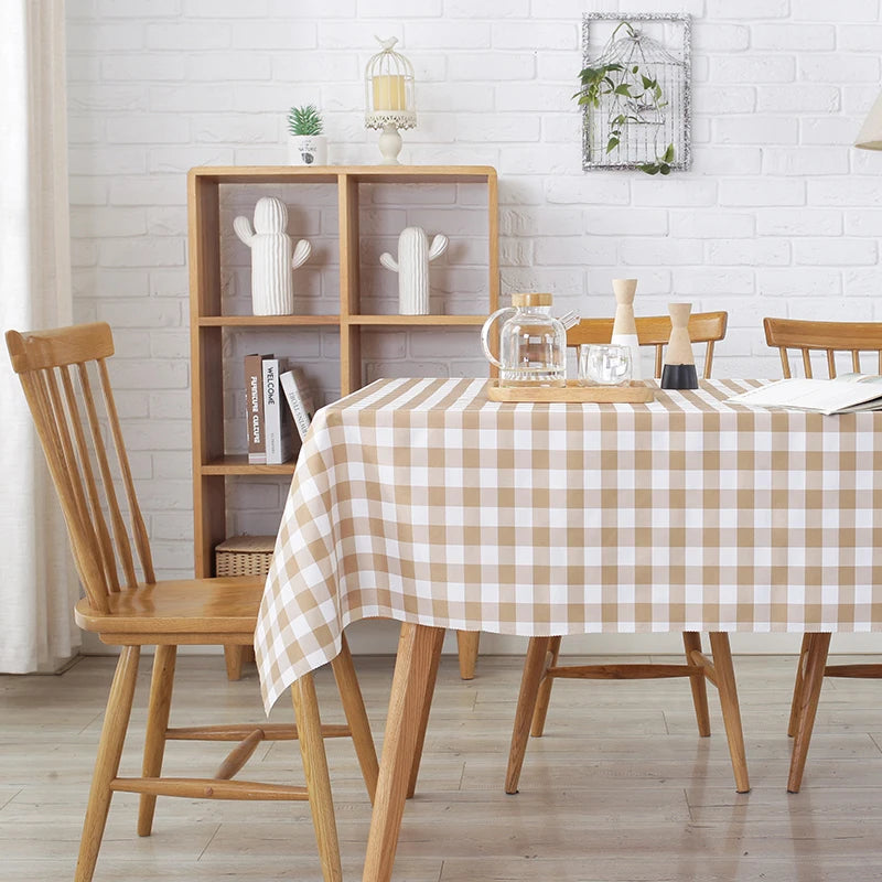 nappe table carreaux beige blanc imperméable polyestre extérieure intérieure rectangle action grâce