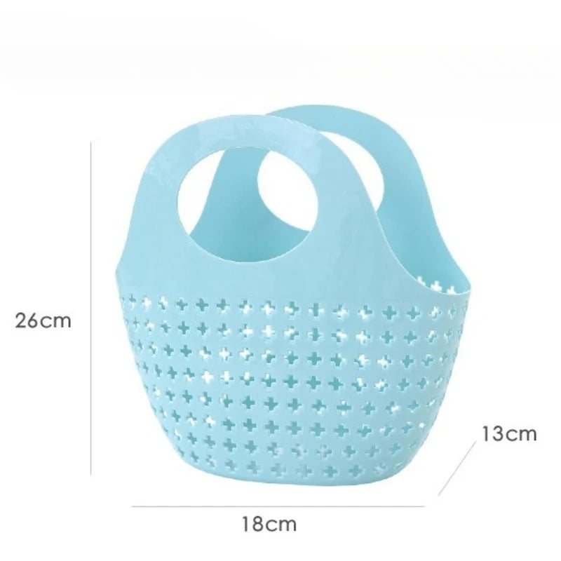 panier rangement moderne bleu clair perforé croix dorées poignée circulaire 26x18x13cm