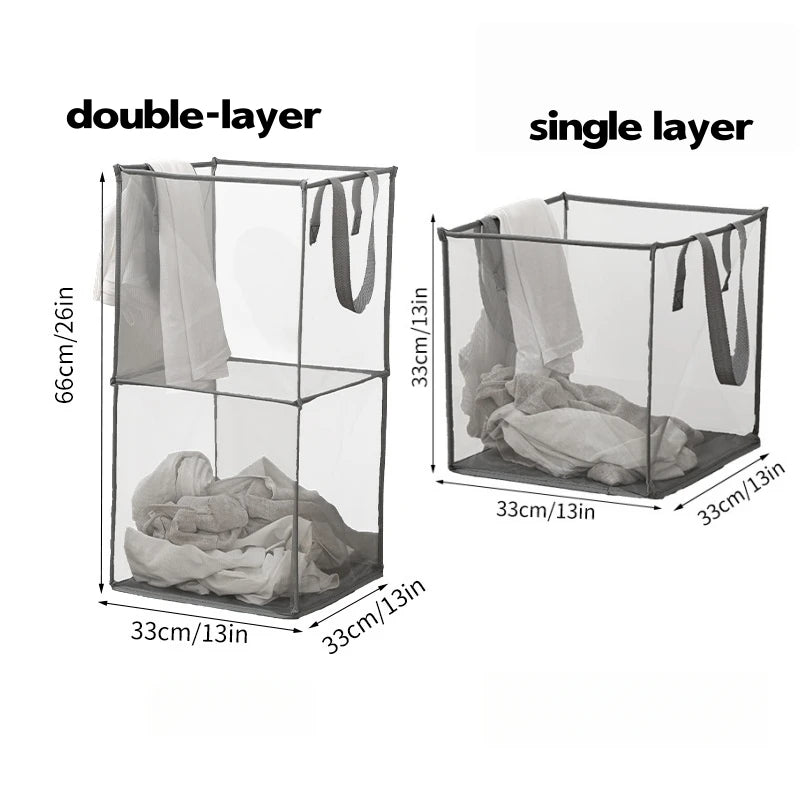 panier linge pliable transparent moderne polyester poignées noires réutilisable multiple capacité grande