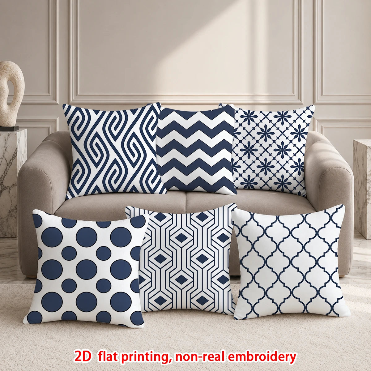 lot housses coussin géométriques bleu marine canapé salon chambre moderne