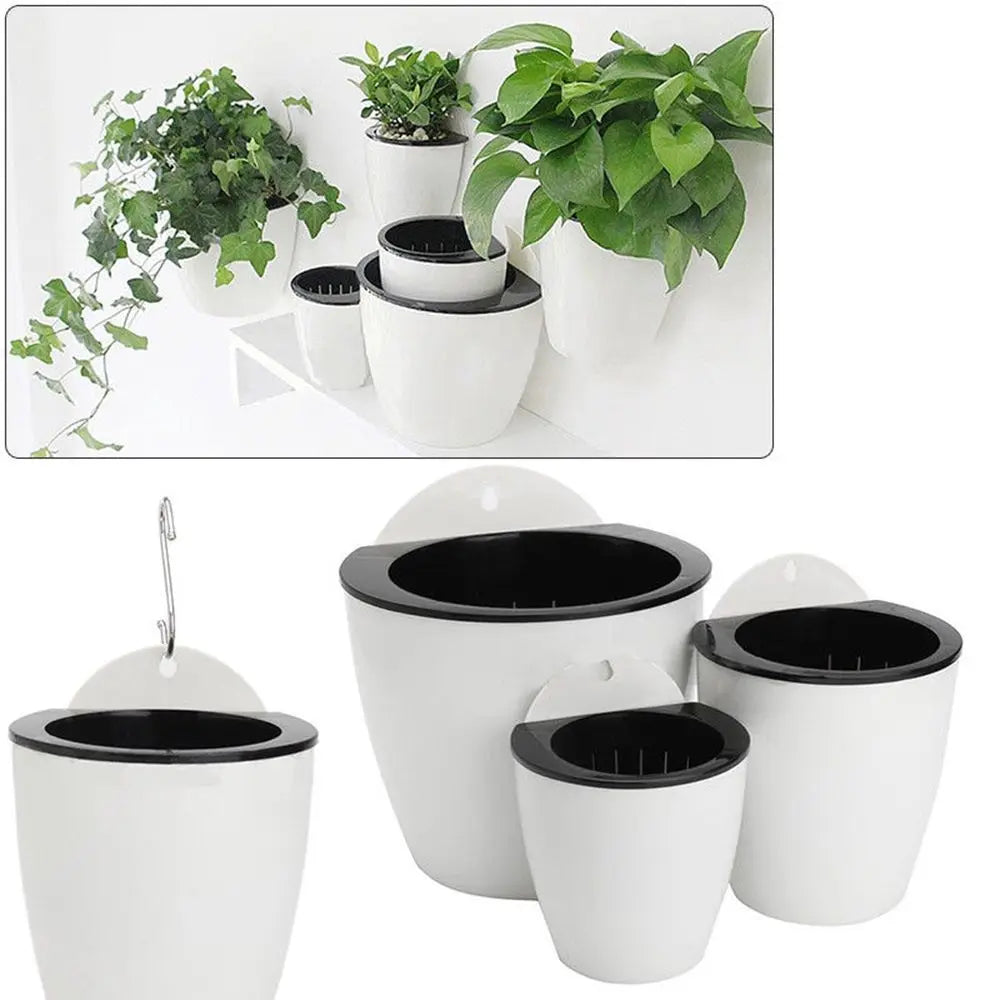 pots suspendus résine blanc noir modernes mur fleur verte chambre jardin