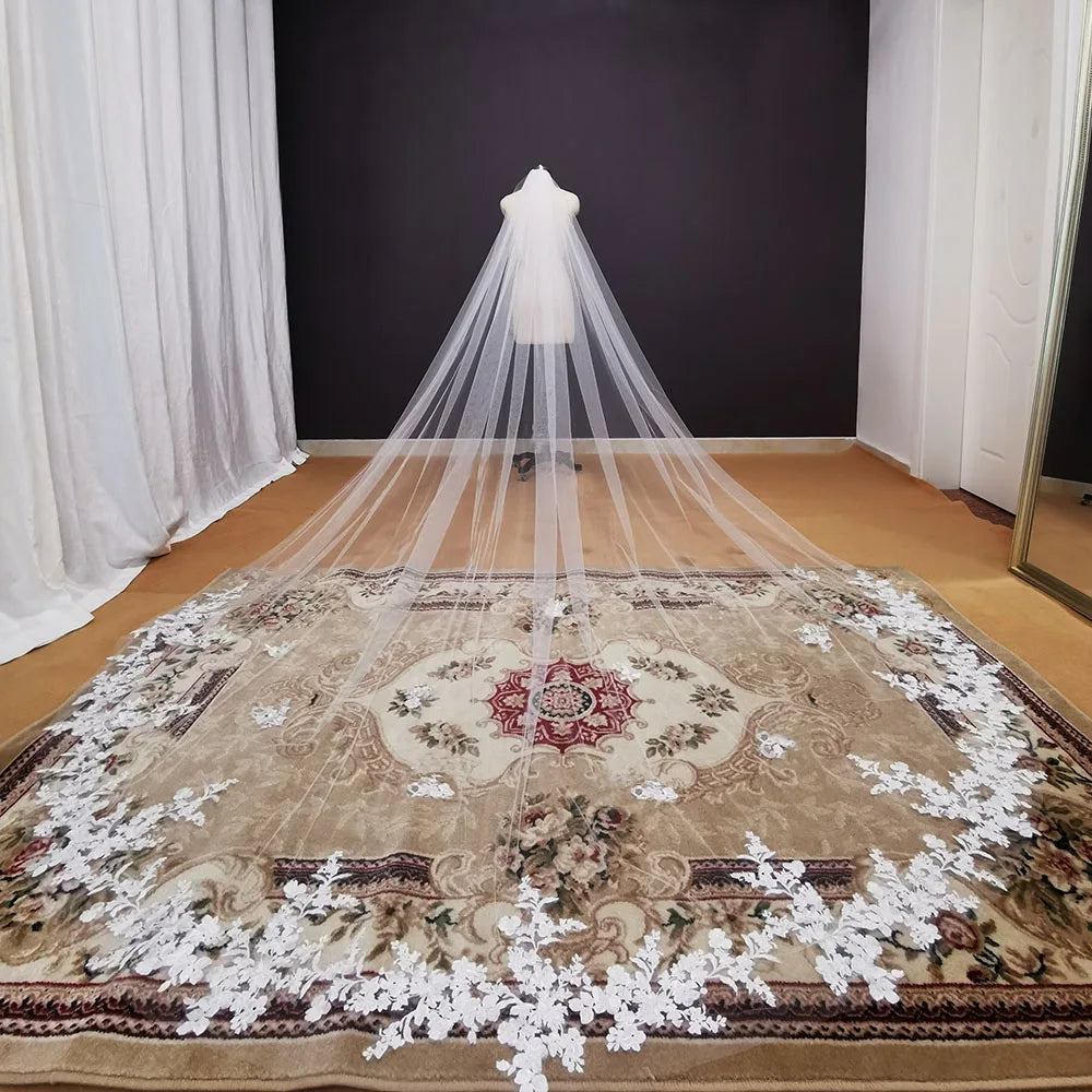 voile mariée blanc broderie florale transparente classique monocouche 3,5mètres femme adulte