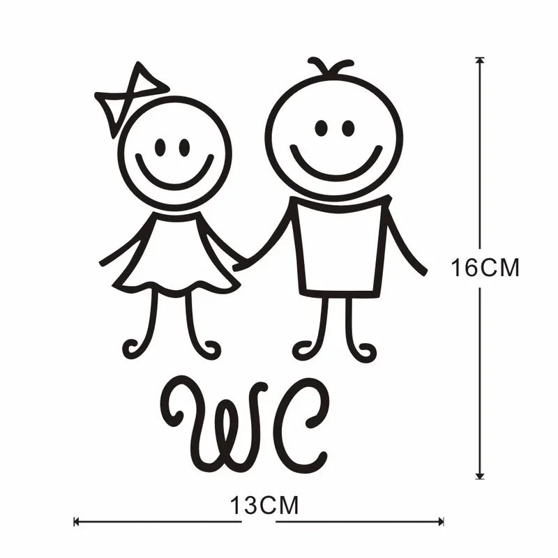 autocollant mural noir stick figures wc simple cartoon salle bains pvc 16cm 13cm