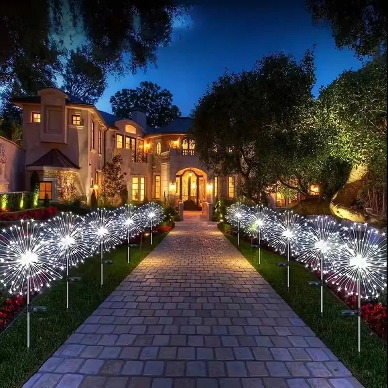 décorations lumineuses solaires extérieures blanc doré multicolore étoiles feu artifice cœur lanternes fleurs guirlande