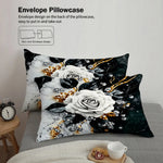 ensemble literie floral luxueux blanc noir or taies d'oreiller fermeture éclair couverture sans garniture