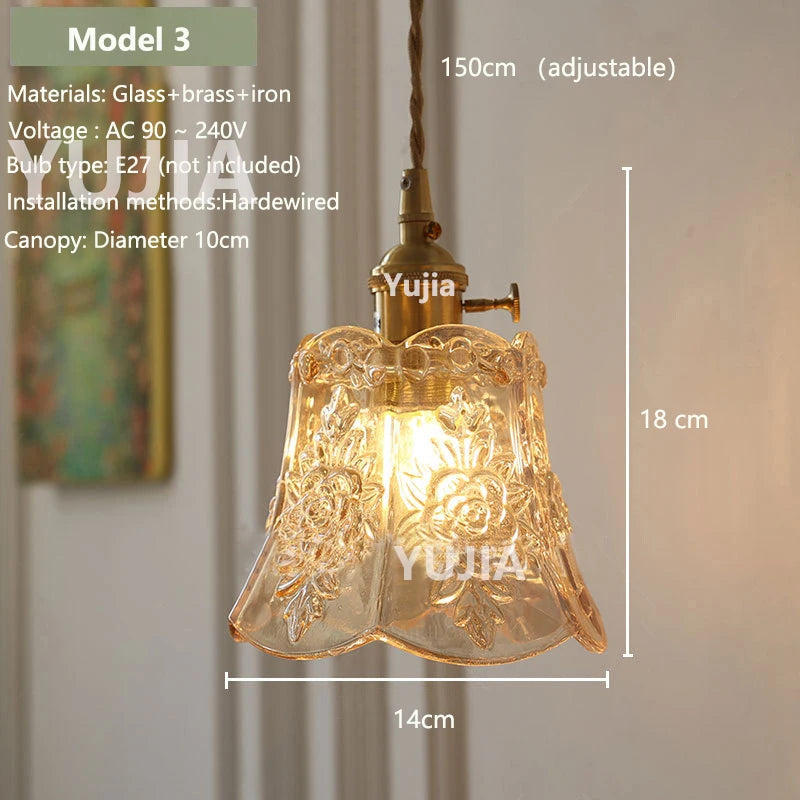 suspension lumineuse vintage transparente relief doré éclairage rétro chambre salon