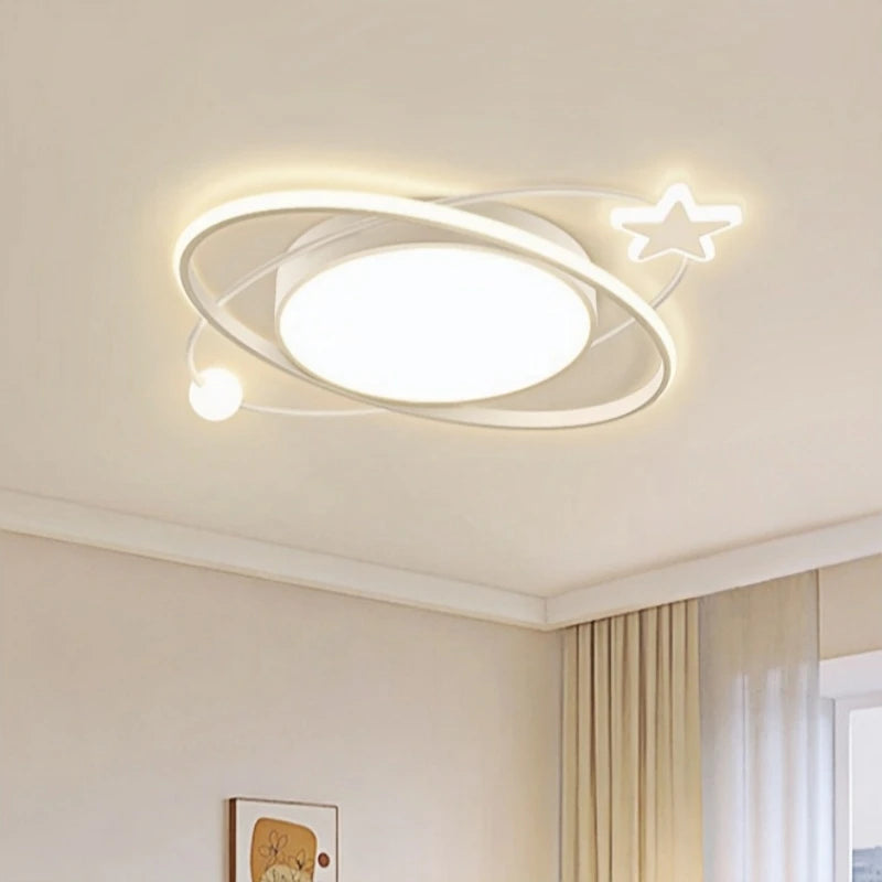 plafonnier moderne blanc planétaire chambre salon lumière suspendue anneaux étoile decoration maison