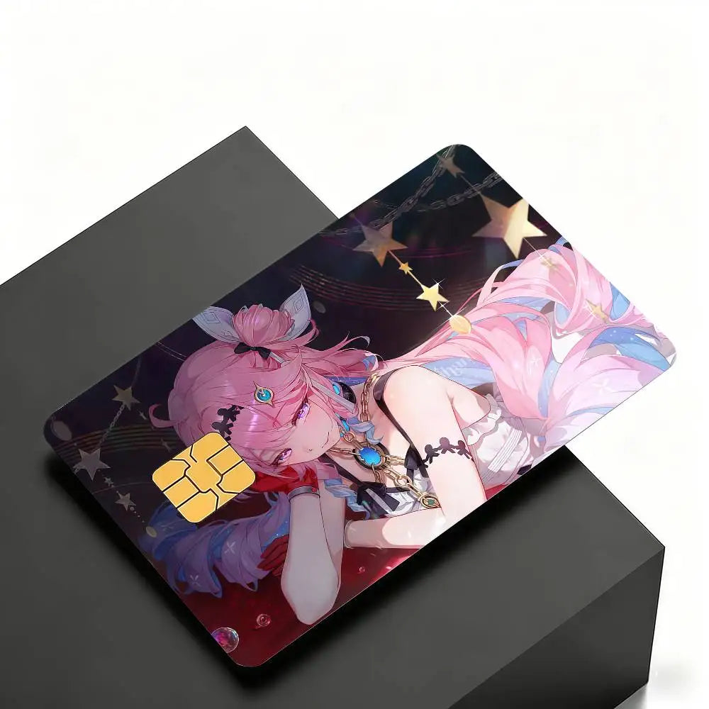 cartes crédit personnalisées anime fille étoiles adhésif rose bleu noir protégées transporte bancaire debit