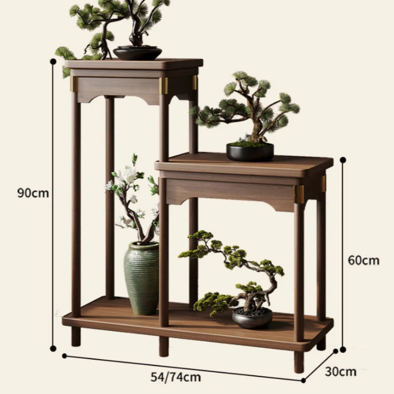 meuble étagères bois marron clair moderne minimaliste plante artificielle pot noirintérieur extérieur assemblage facile
