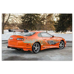 peinture toile voiture sportive orange rayures noires blanches moderne salon