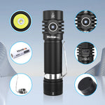 lampe poche rechargeable led 1800lm ip68 étanche clip usb camping