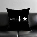 taie d'oreiller polyester motif géométrique moderne coussin carré noir symboles blancs étoile croix spirale