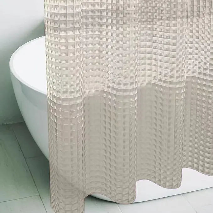 rideau douche gris semi transparent moderne motif réticulé respectueux l'environnement eyelets