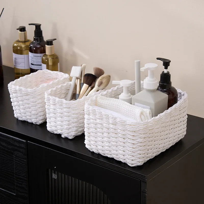 paniers rangement tissés rustiques blanc beige réutilisables stockage organisation