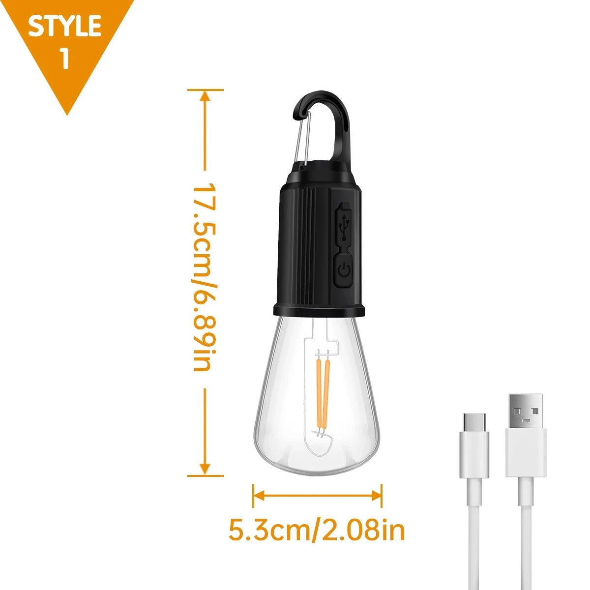 lampe camping led rechargeable usb transparente crochets modes luminość adjustable