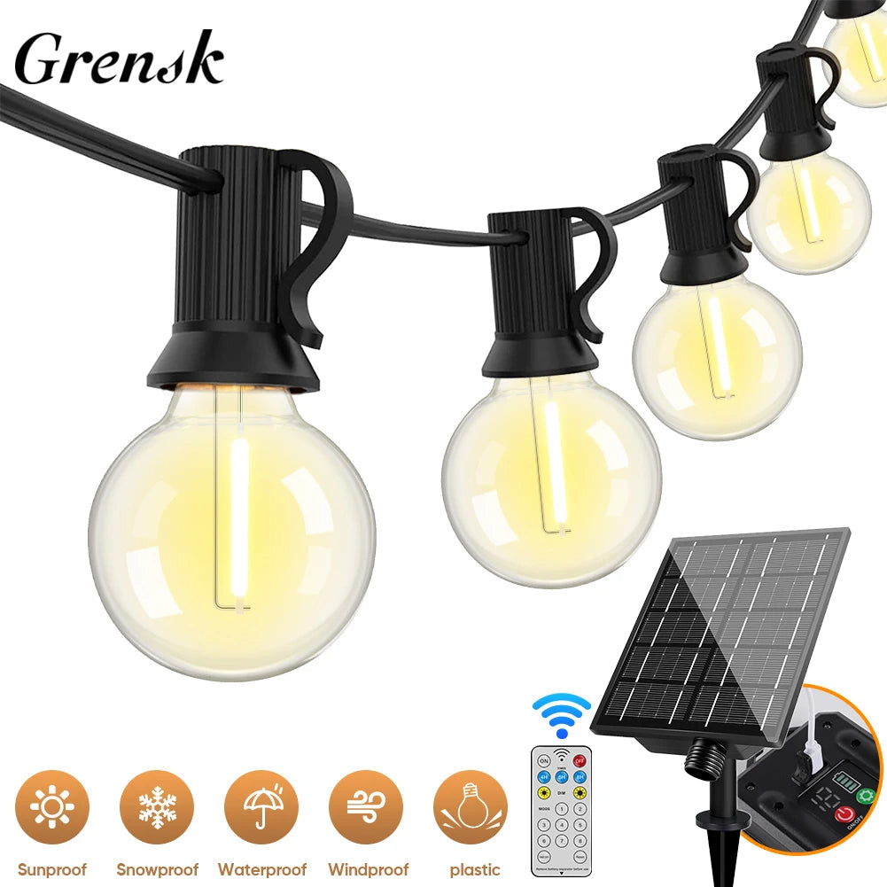 guirlande solaire lumineuse 30m 50 boules blanc chaud moderne panneau solaire télécommande interrupteur intégré