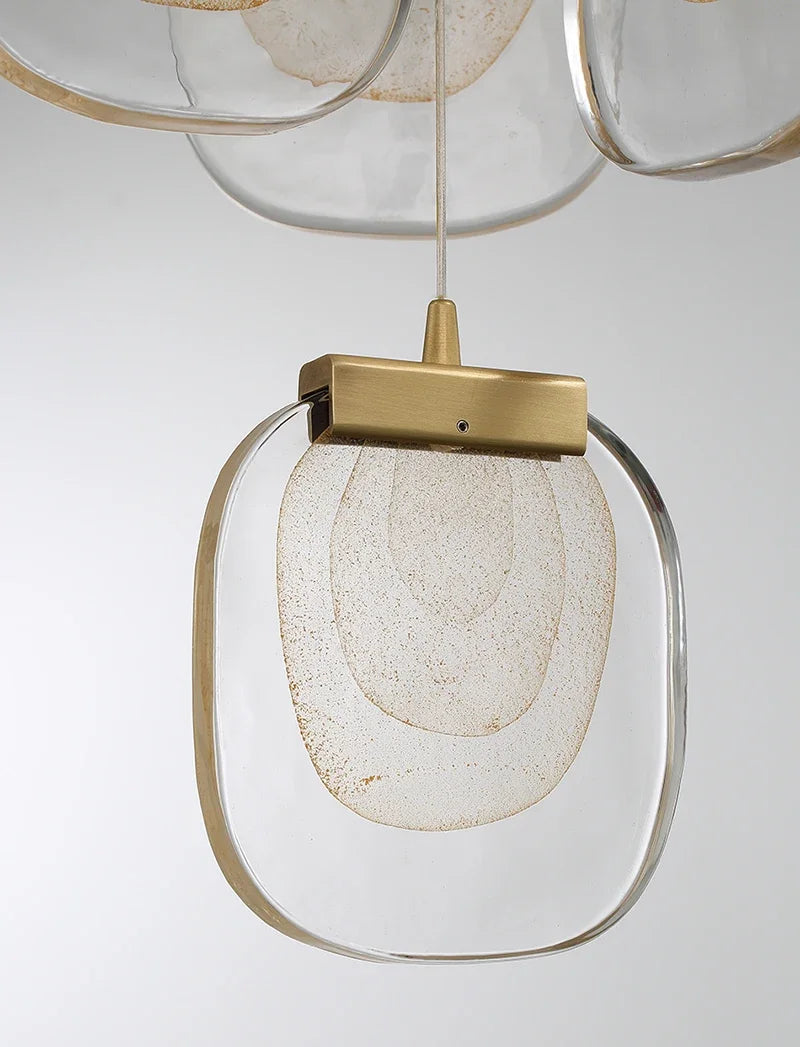 suspension lumineuse moderne transparent dorée fine élégante chaînes métalliques ampoules incluses
