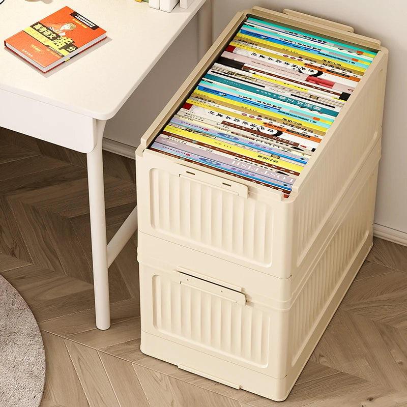 boîtes rangement pliables beige clair rayures verticales moderne poignées efficace élégante multifonction organiser espaces