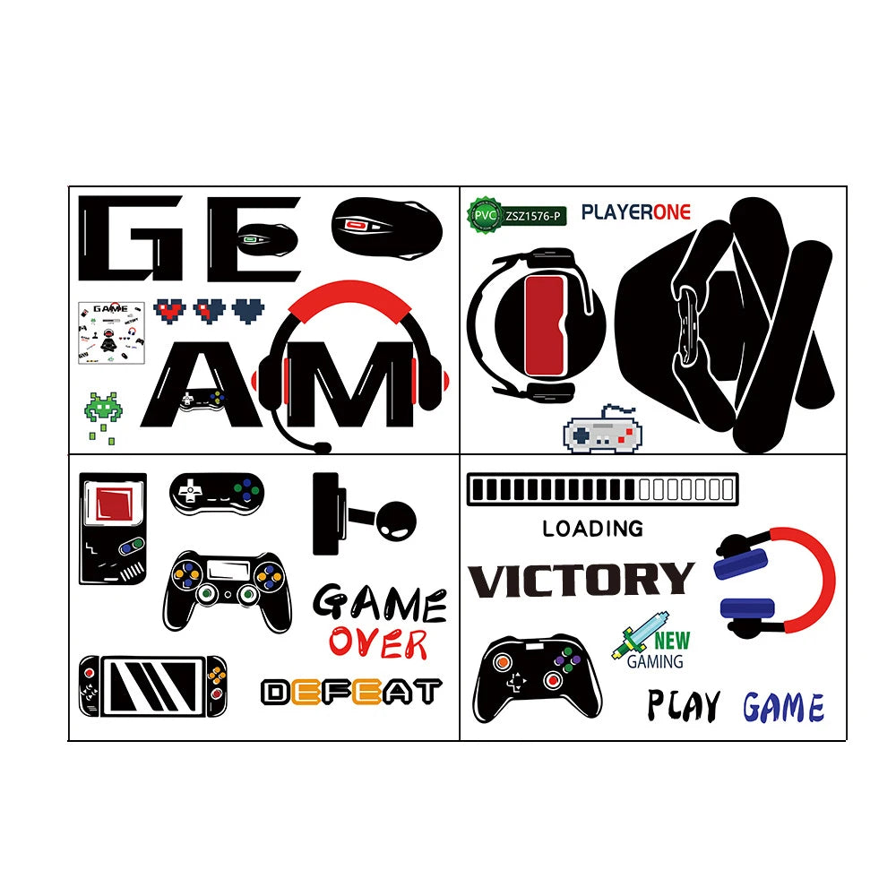 stickers muraux gaming graphiques jeux texte game playerone loading victory stickers chambre enfants moderne