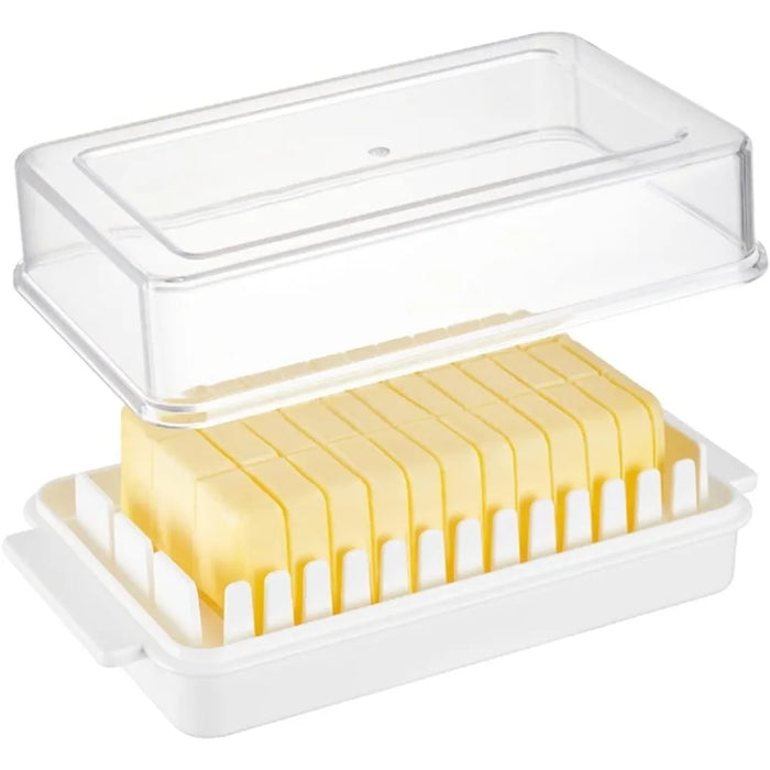 Beurrier 500g blanc émail avec couvercle bois hêtre vue de face