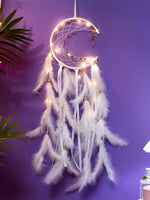 attrape rêves plumes lune boho rose bleu blanc décoratif chambre fil suspendu