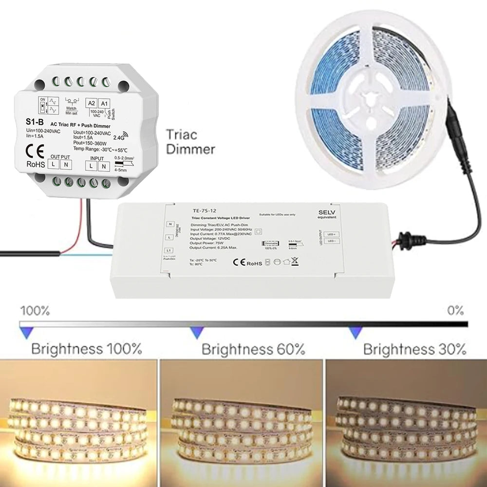 pilote led dimmable 12v 24v triac pwm moderne certifié rohs abs blanc