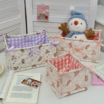 panier rangement tissu vichy animal fleuri blanc rose violet doux texturé