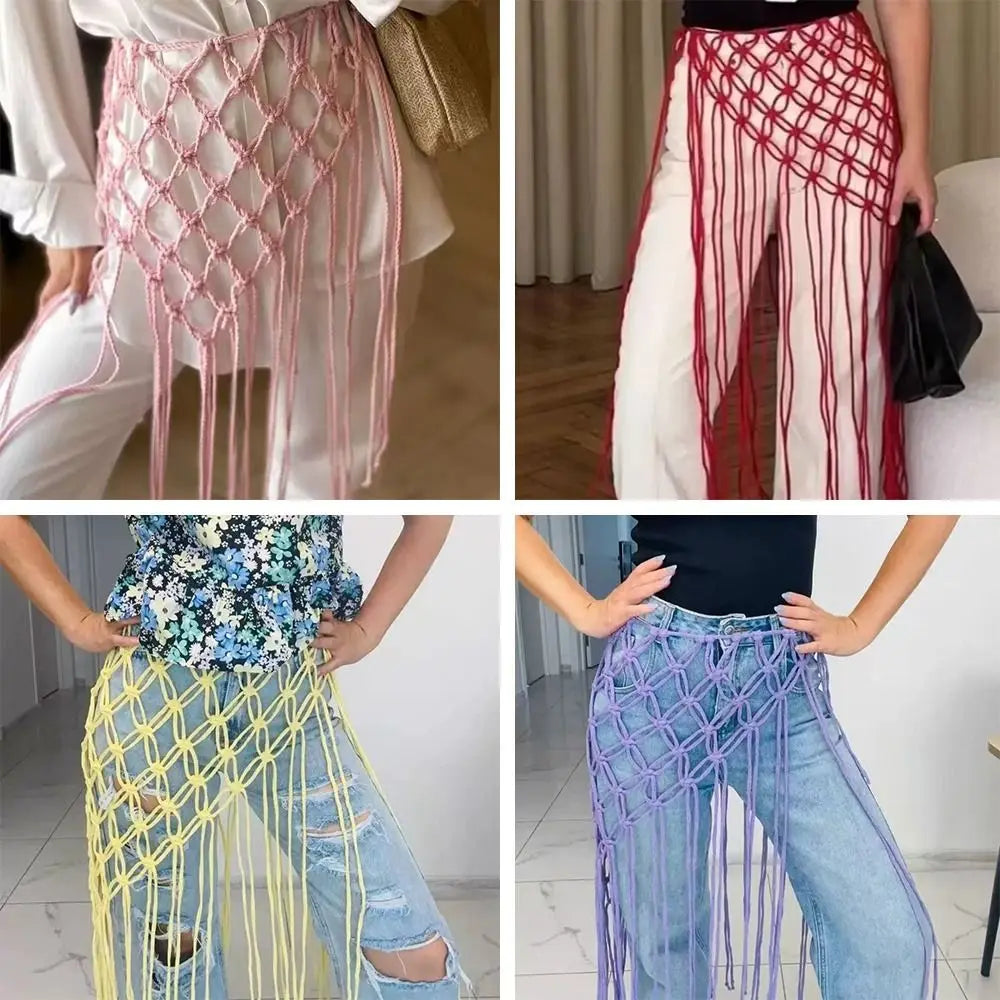 ceinture macramé tissée main boho ethnique couleurs blanc rose rouge violet jaune