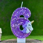 bougies anniversaire forme chiffre licorne pailletées violet blanches décoratives enfants