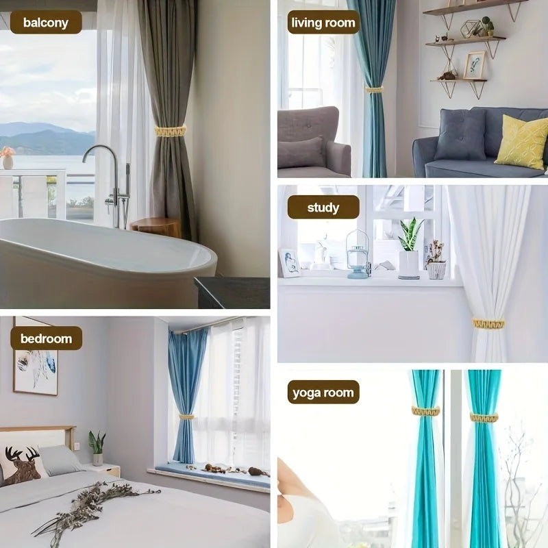 anneaux rideau tissés main texture tordue artisanal beigeclair decoration intérieure bohème rustique fixations rideau