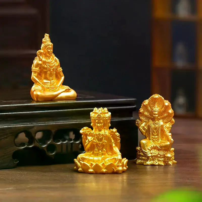 statues bouddha or art asiatique décoratives base bois motifs sculptés