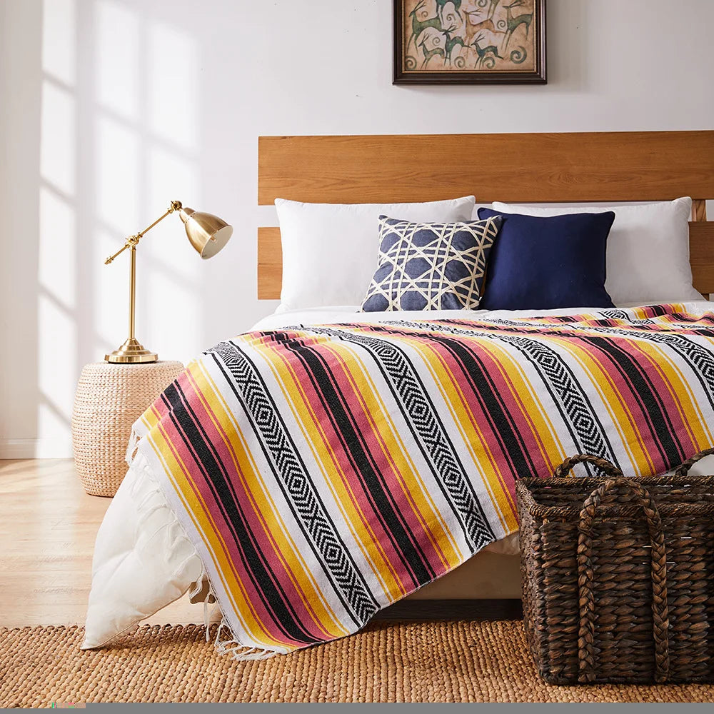 couverture plaid méditerranéen rayé multicolore portable pique nique voyage hospitalière maison avion