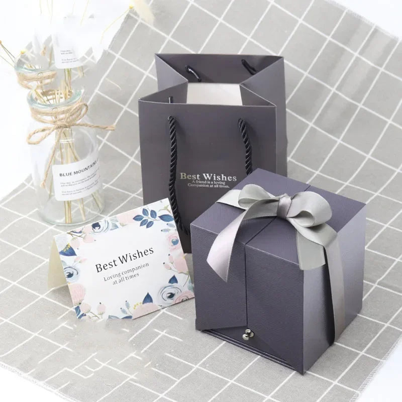 boîte cadeau rose classique boîte bijoux sac inclusion bouquet fleurs artificielles collierintérieur