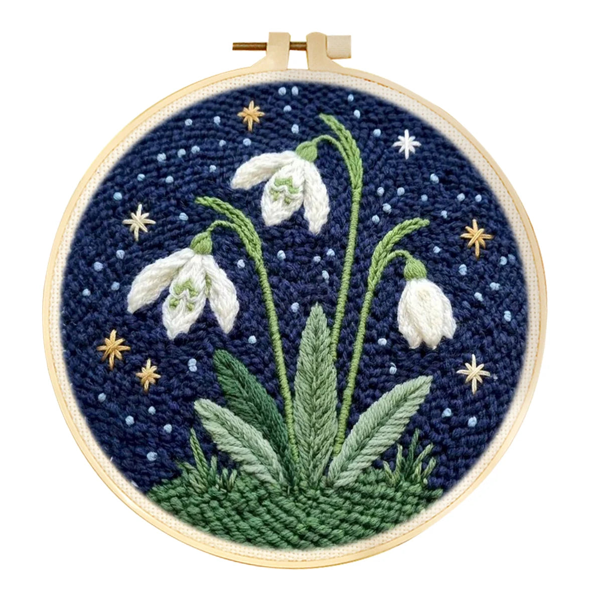 kit broderie punch needle débutants motif floral aiguille fil tissu multicolore artisanal instructions anneaux