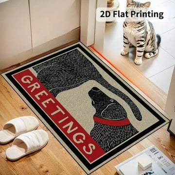 tapis sol antidérapant chien noir greetings rouge vintage